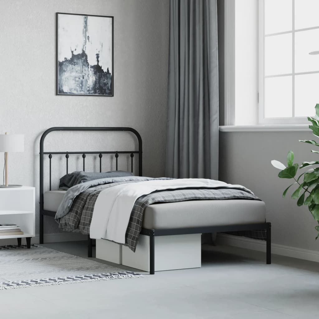 Metal Bed Frame without Mattress with Headboard Black 100x190cm