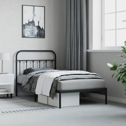 Metal Bed Frame without Mattress with Headboard Black 100x190cm