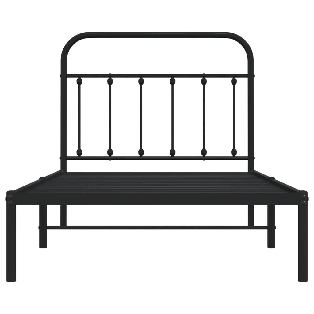 Metal Bed Frame without Mattress with Headboard Black 100x190cm