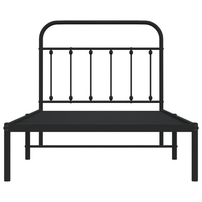 Metal Bed Frame without Mattress with Headboard Black 100x190cm