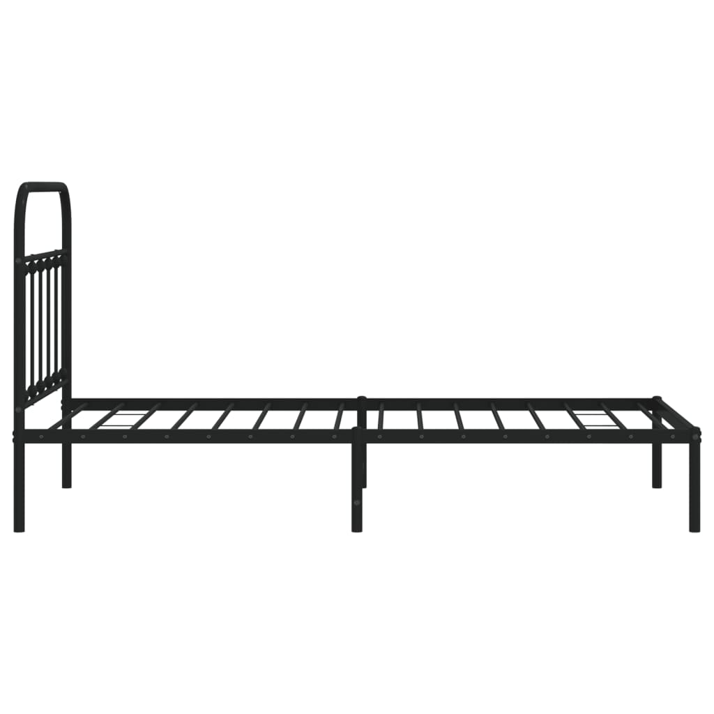 Metal Bed Frame without Mattress with Headboard Black 100x190cm