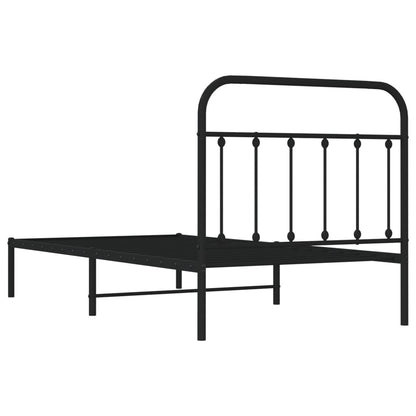 Metal Bed Frame without Mattress with Headboard Black 100x190cm