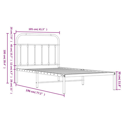 Metal Bed Frame without Mattress with Headboard Black 100x190cm