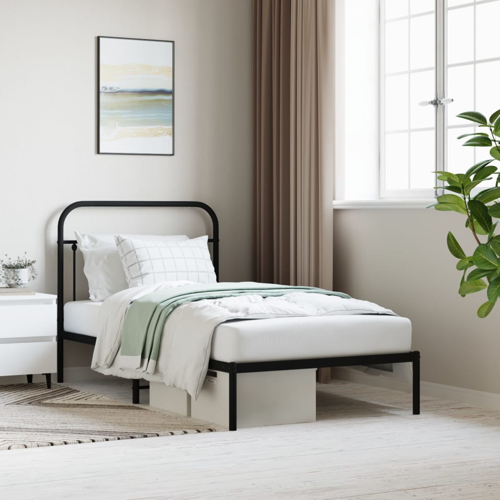 Metal Bed Frame without Mattress with Headboard Black 100x190cm