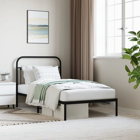 Metal Bed Frame without Mattress with Headboard Black 100x190cm