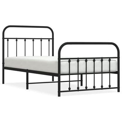 Metal Bed Frame without Mattress with Footboard Black 100x190cm