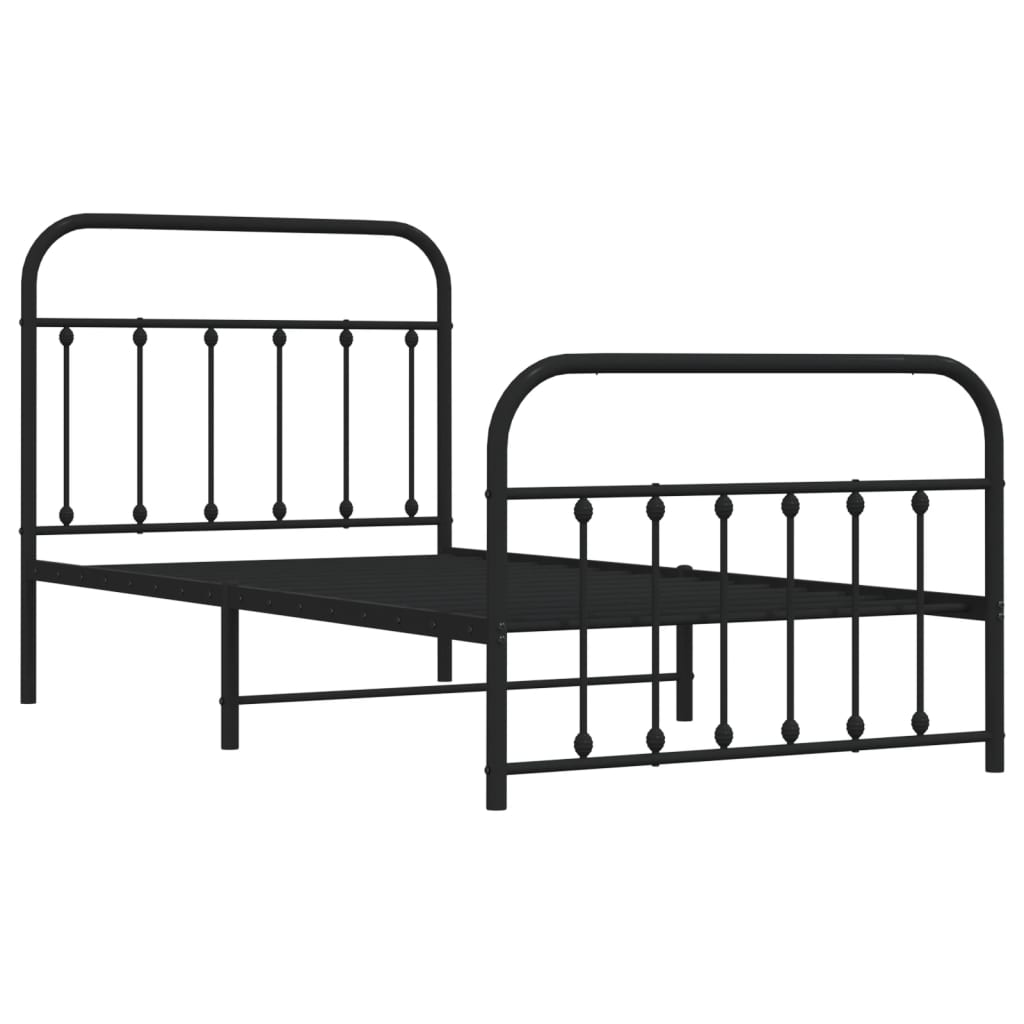 Metal Bed Frame without Mattress with Footboard Black 100x190cm