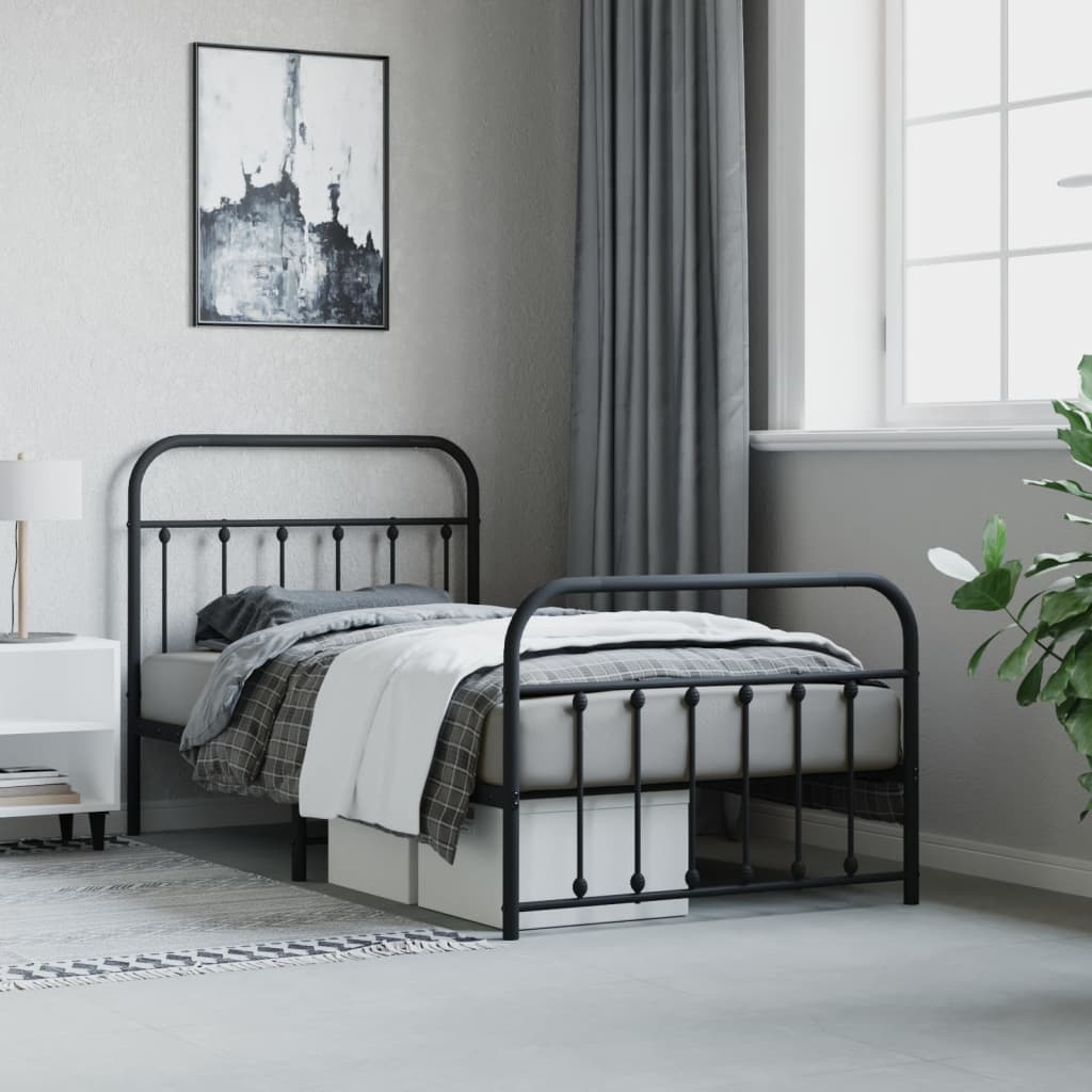 Metal Bed Frame without Mattress with Footboard Black 100x190cm