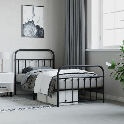 Metal Bed Frame without Mattress with Footboard Black 100x190cm
