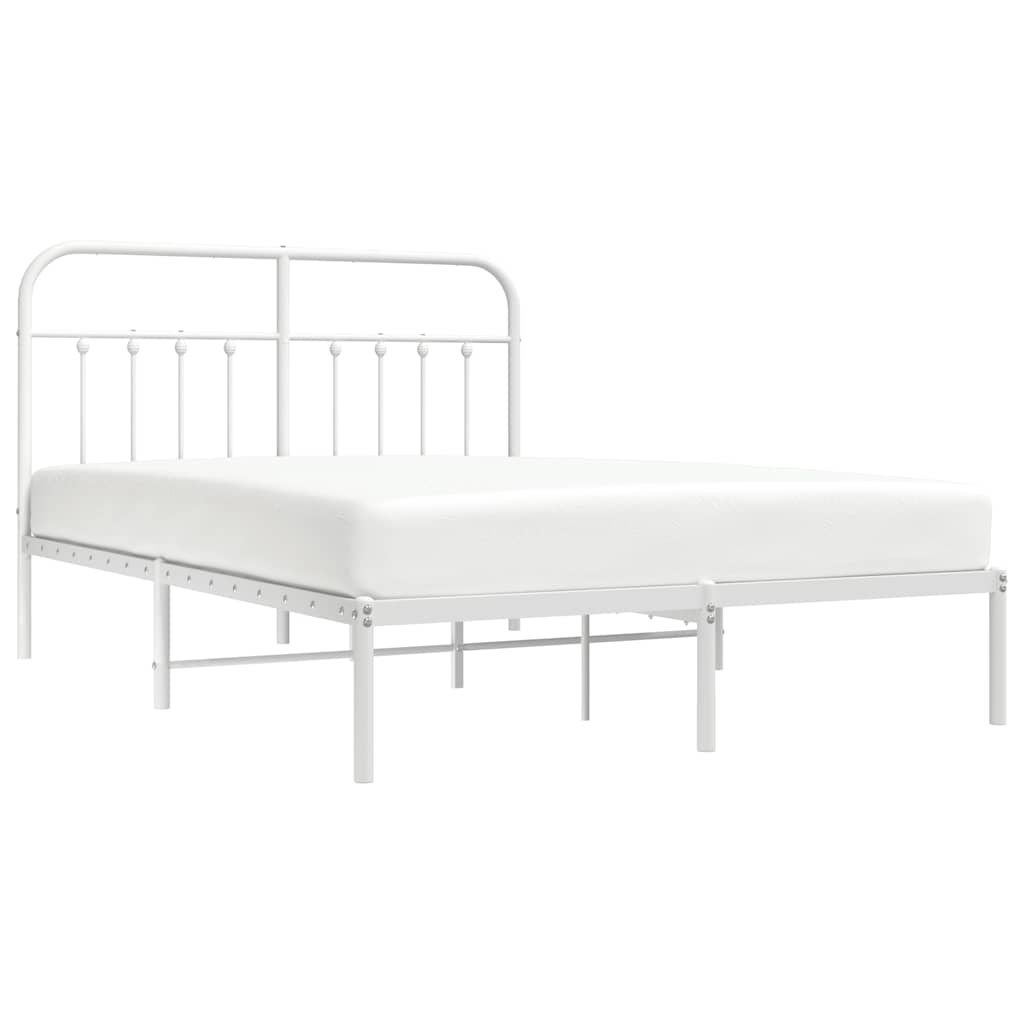Metal Bed Frame without Mattress with Headboard White 150x200cm