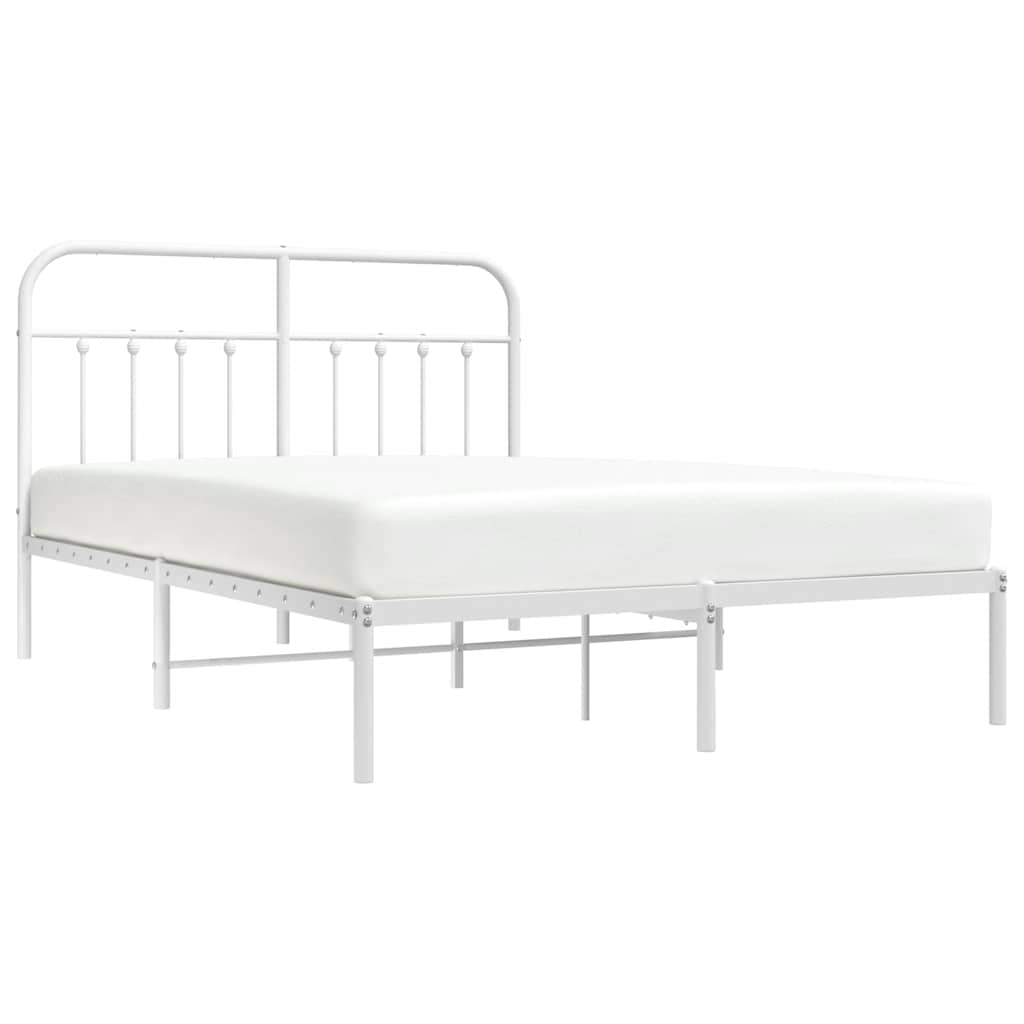 Metal Bed Frame without Mattress with Headboard White 150x200cm