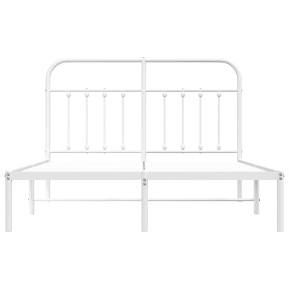 Metal Bed Frame without Mattress with Headboard White 150x200cm