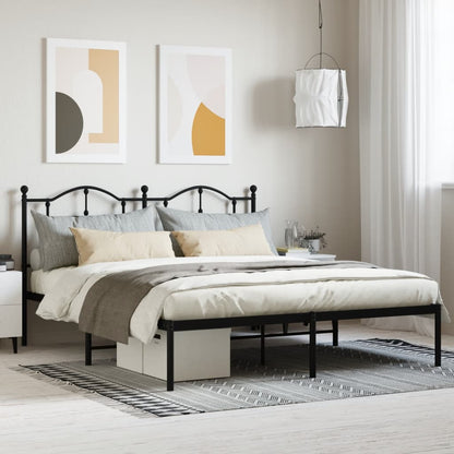 Metal Bed Frame without Mattress with Headboard Black 183x213cm