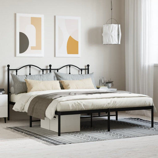 Metal Bed Frame without Mattress with Headboard Black 183x213cm