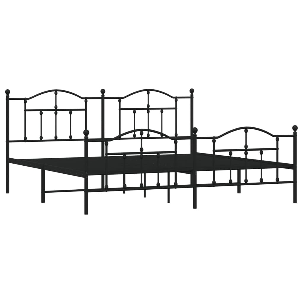 Metal Bed Frame without Mattress with Footboard Black 200x200cm