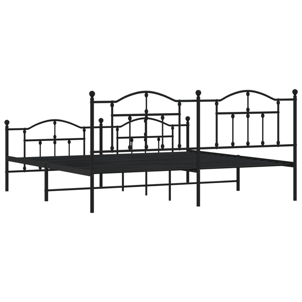 Metal Bed Frame without Mattress with Footboard Black 200x200cm