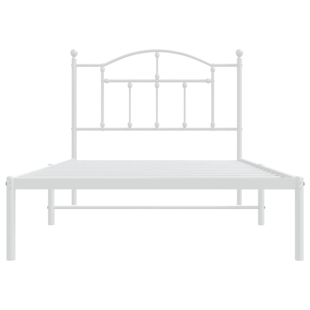 Metal Bed Frame without Mattress with Headboard White 100x190cm