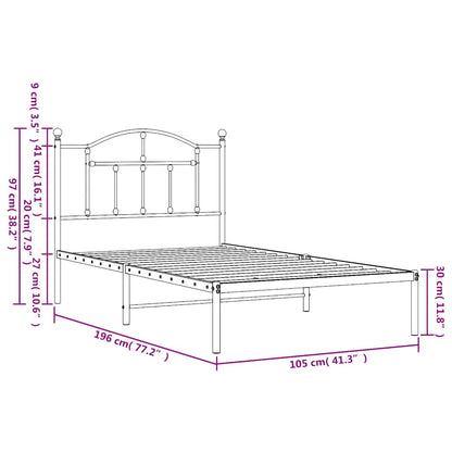 Metal Bed Frame without Mattress with Headboard White 100x190cm