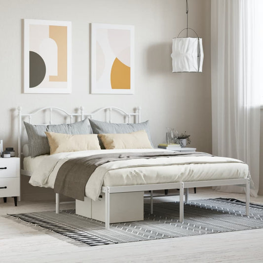 Metal Bed Frame without Mattress with Headboard White 140x200cm
