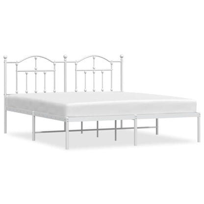 Metal Bed Frame without Mattress with Headboard White 183x213cm