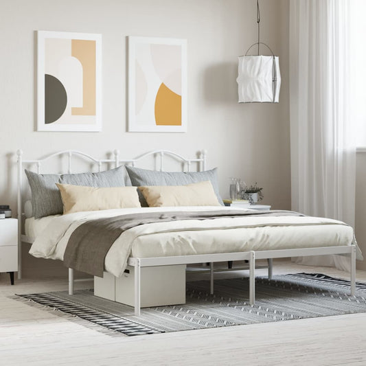 Metal Bed Frame without Mattress with Headboard White 183x213cm