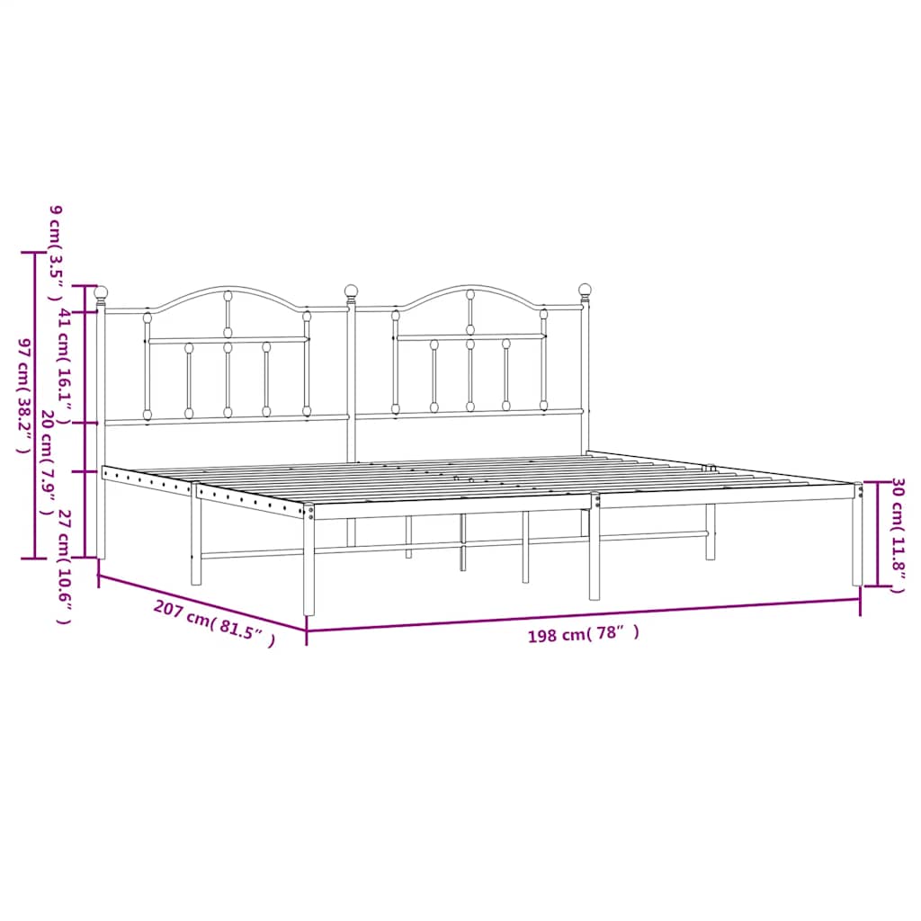 Metal Bed Frame without Mattress with Headboard White 193x203cm