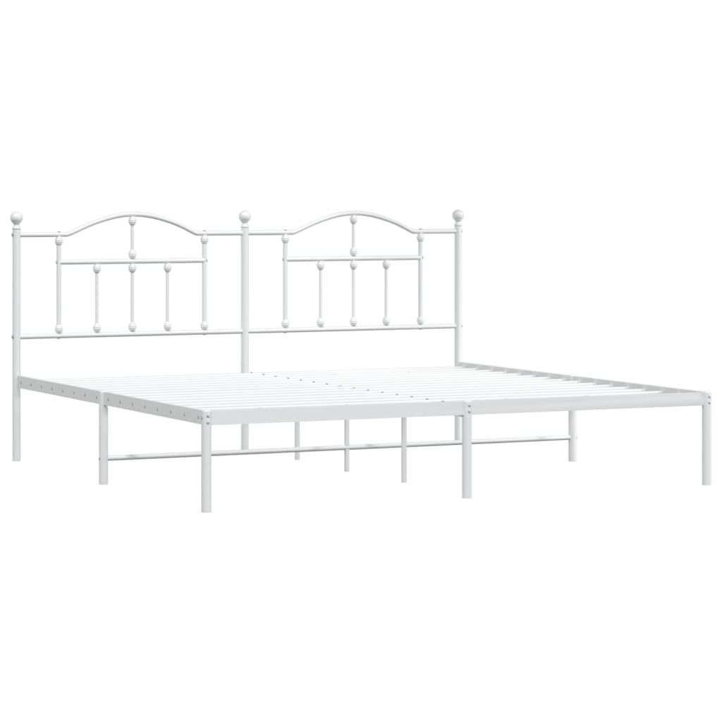 Metal Bed Frame without Mattress with Headboard White 200x200cm