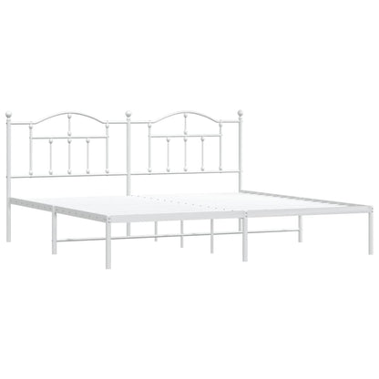 Metal Bed Frame without Mattress with Headboard White 200x200cm