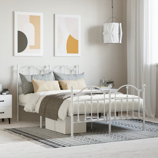Metal Bed Frame without Mattress with Footboard White 120x190cm
