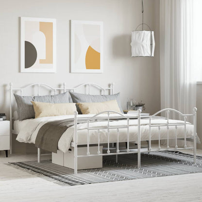 Metal Bed Frame without Mattress with Footboard White 183x213cm