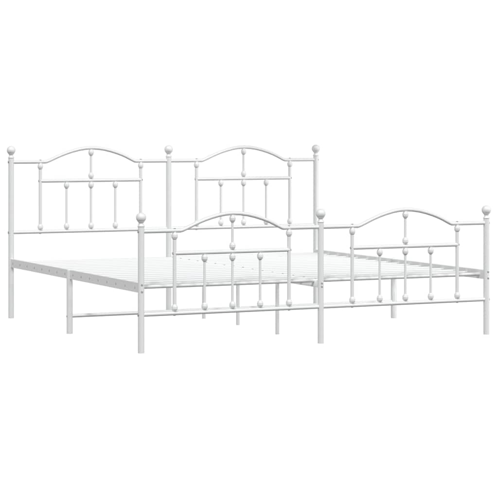 Metal Bed Frame without Mattress with Footboard White 193x203cm