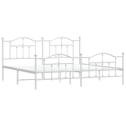 Metal Bed Frame without Mattress with Footboard White 193x203cm