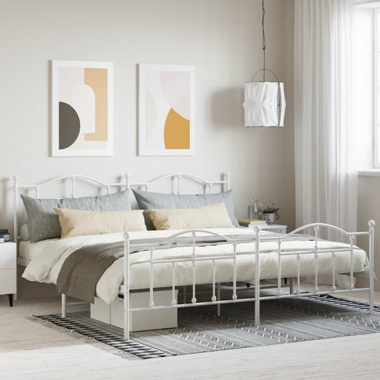 Metal Bed Frame without Mattress with Footboard White 193x203cm