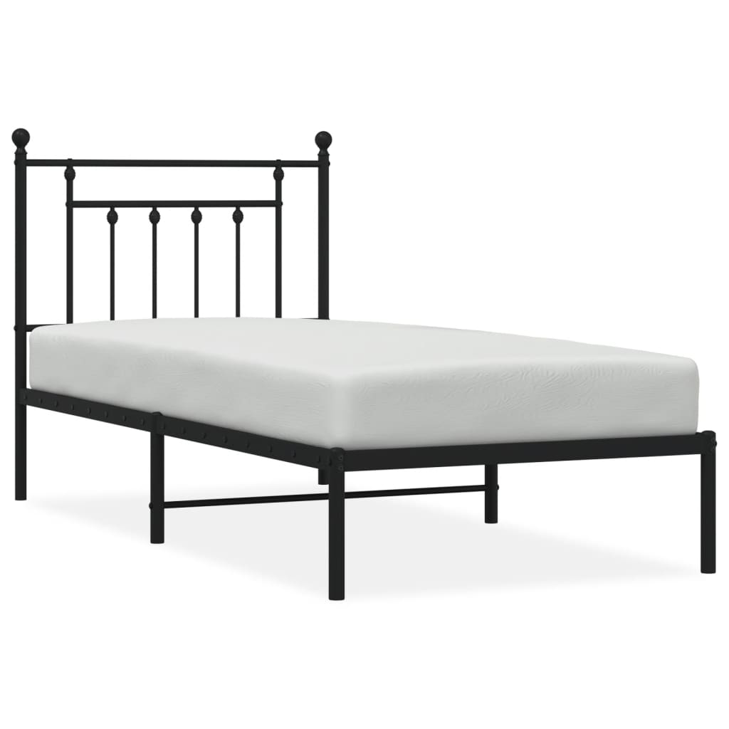 Metal Bed Frame without Mattress with Headboard Black 90x190cm