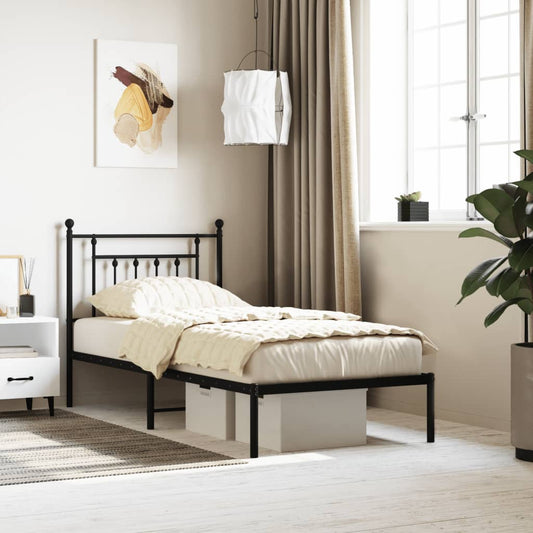 Metal Bed Frame without Mattress with Headboard Black 90x190cm