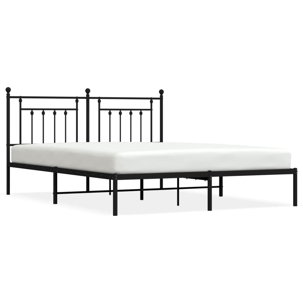 Metal Bed Frame without Mattress with Headboard Black 183x213cm