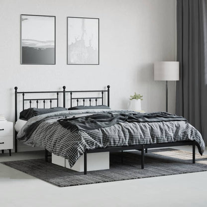 Metal Bed Frame without Mattress with Headboard Black 183x213cm