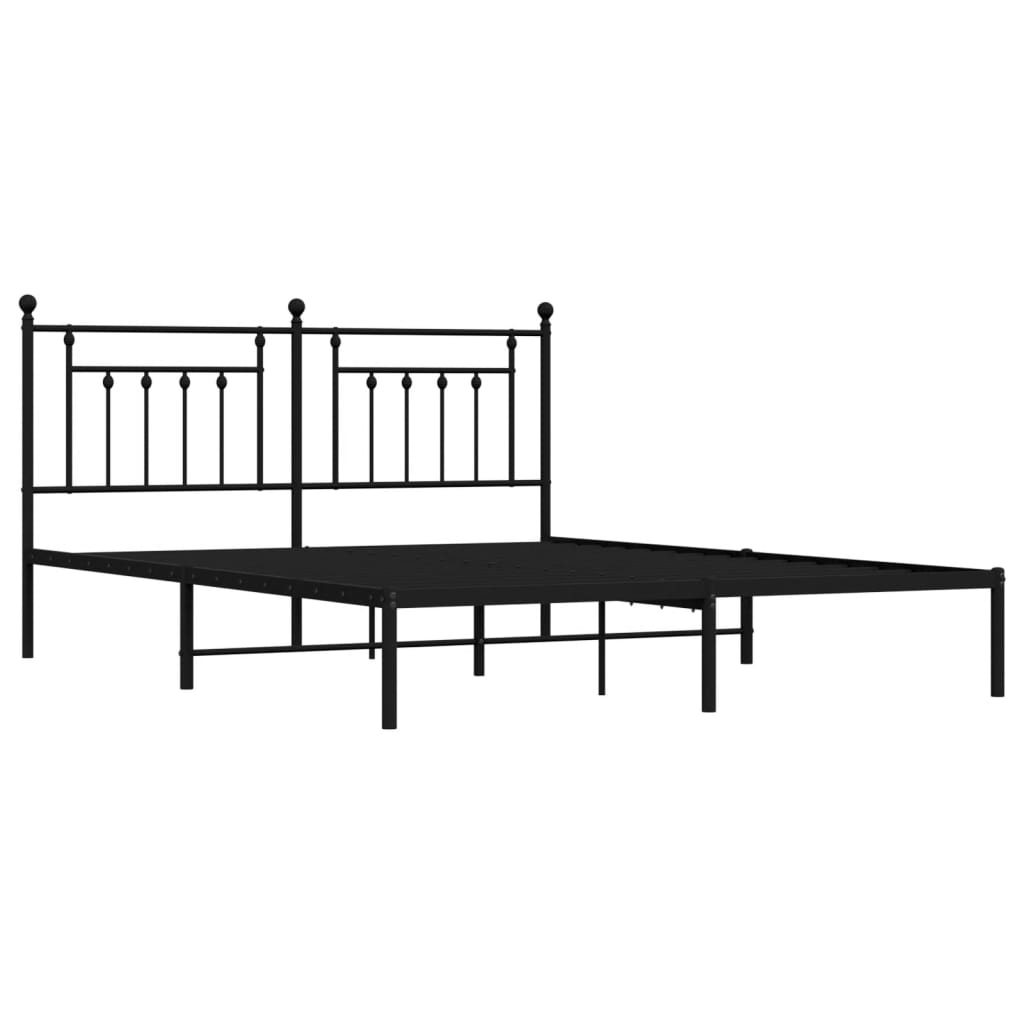 Metal Bed Frame without Mattress with Headboard Black 183x213cm