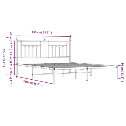 Metal Bed Frame without Mattress with Headboard Black 183x213cm