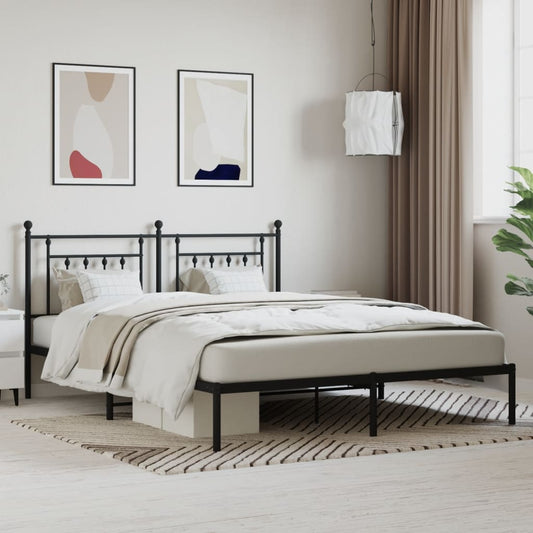 Metal Bed Frame without Mattress with Headboard Black 183x213cm