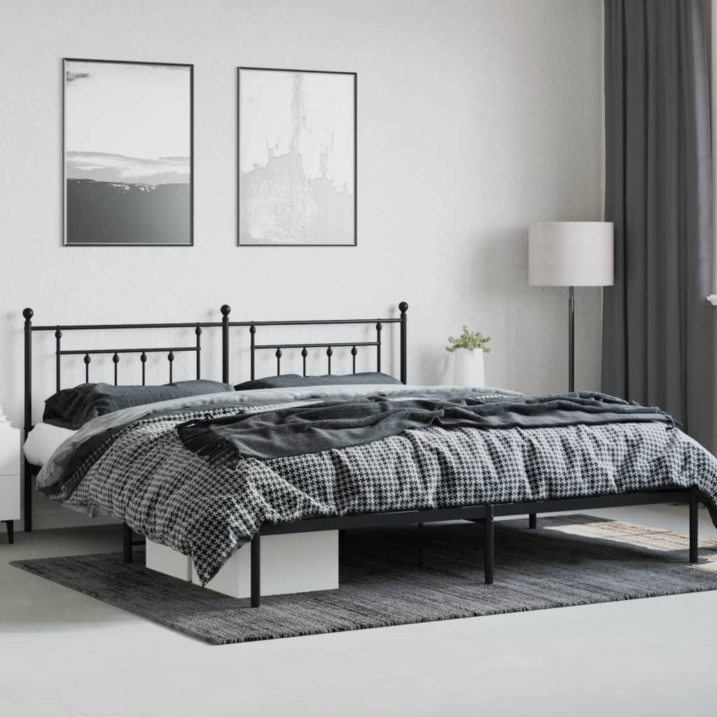 Metal Bed Frame without Mattress with Headboard Black 193x203cm