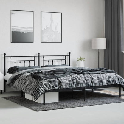 Metal Bed Frame without Mattress with Headboard Black 193x203cm
