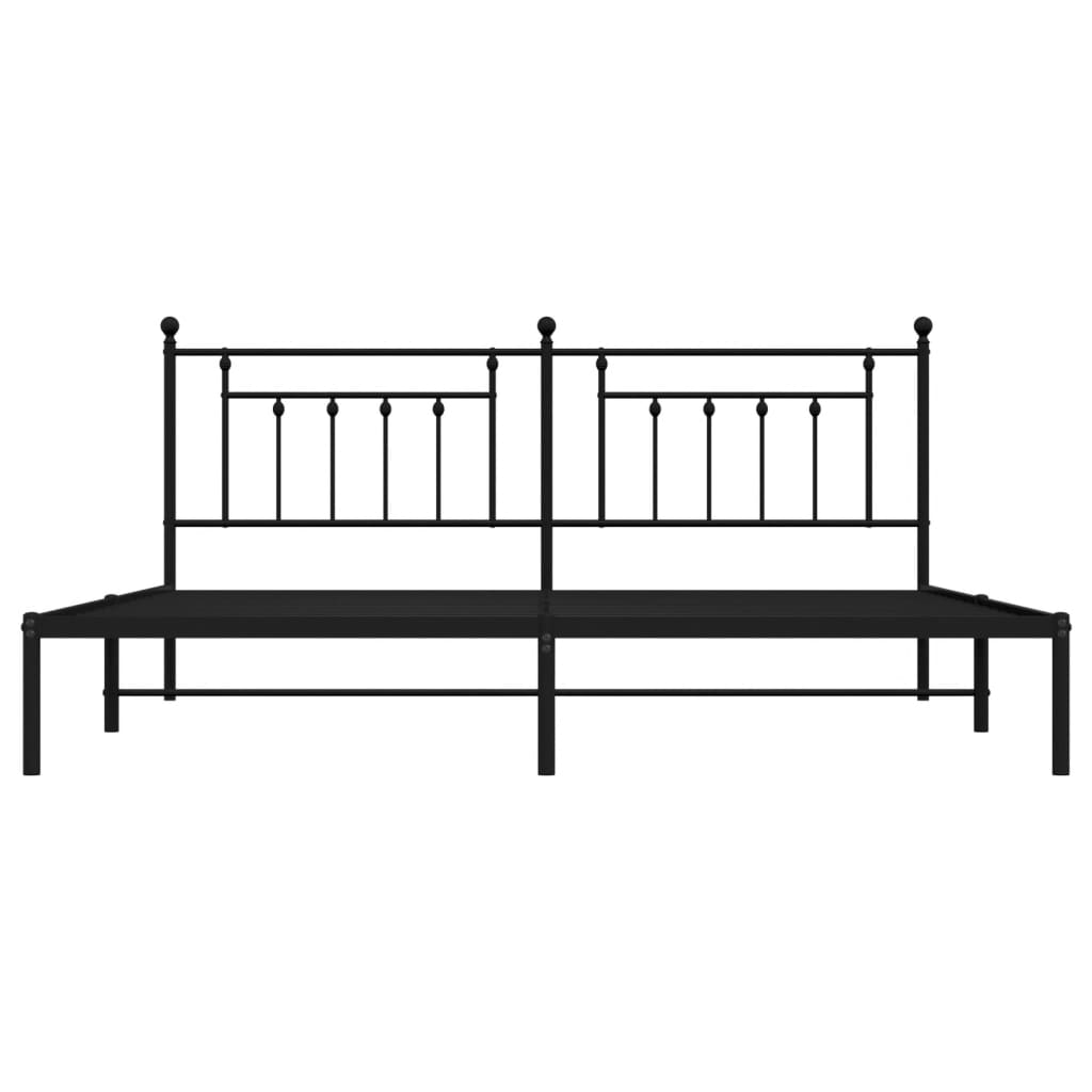 Metal Bed Frame without Mattress with Headboard Black 193x203cm