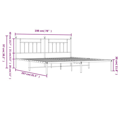 Metal Bed Frame without Mattress with Headboard Black 193x203cm