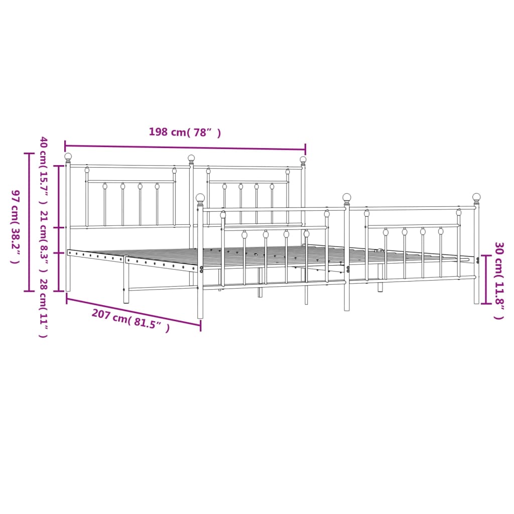 Metal Bed Frame without Mattress with Footboard Black 193x203cm