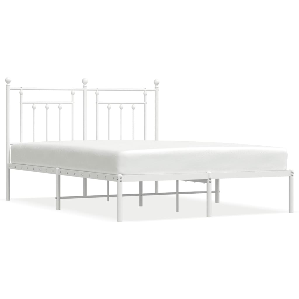 Metal Bed Frame without Mattress with Headboard White 140x190cm