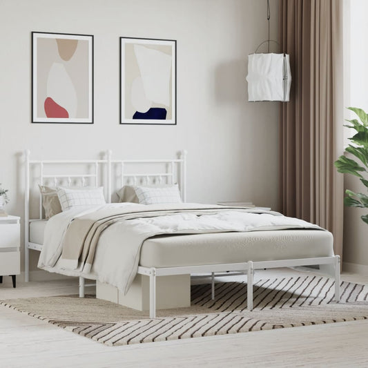 Metal Bed Frame without Mattress with Headboard White 140x190cm