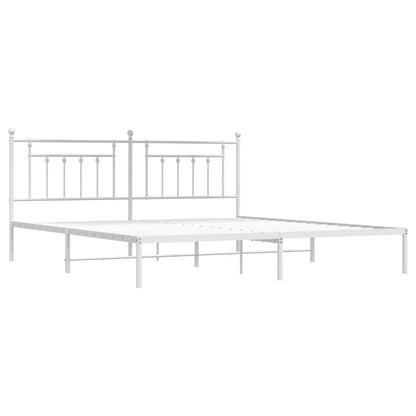 Metal Bed Frame without Mattress with Headboard White 193x203cm