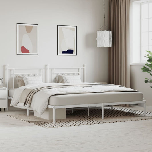 Metal Bed Frame without Mattress with Headboard White 193x203cm
