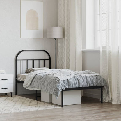 Metal Bed Frame without Mattress with Headboard Black 90x190cm